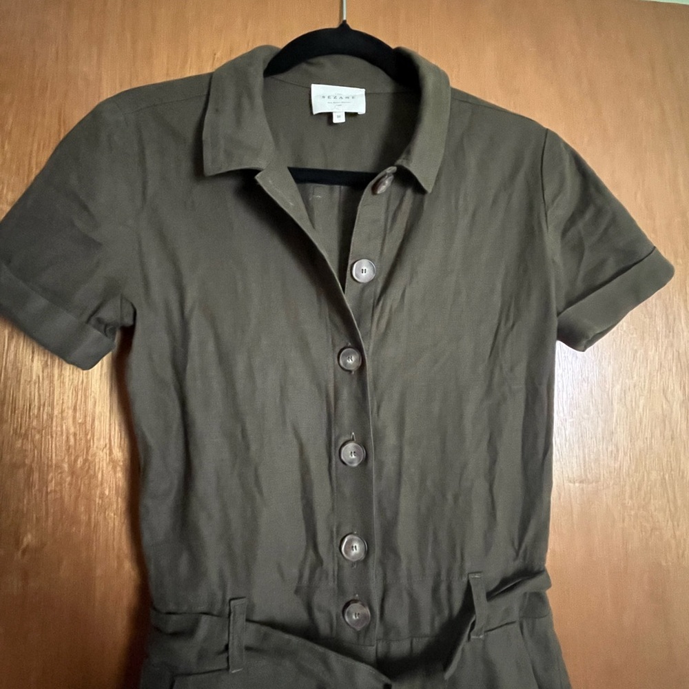 Sezane dark olive green jump suit
